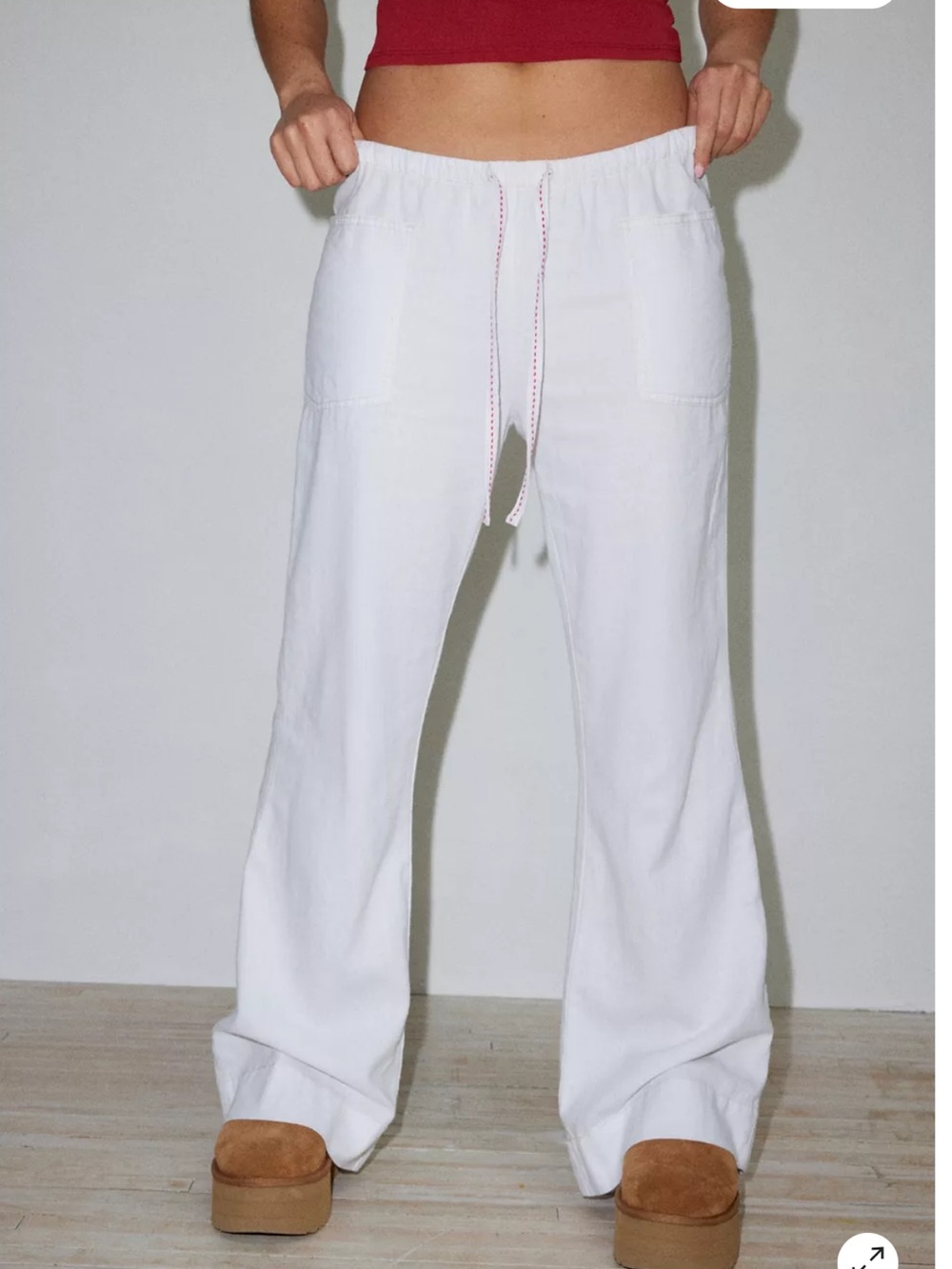 Urban Outfitters Off-White Linen Blend Elastic Low Rise Pants Size Medium